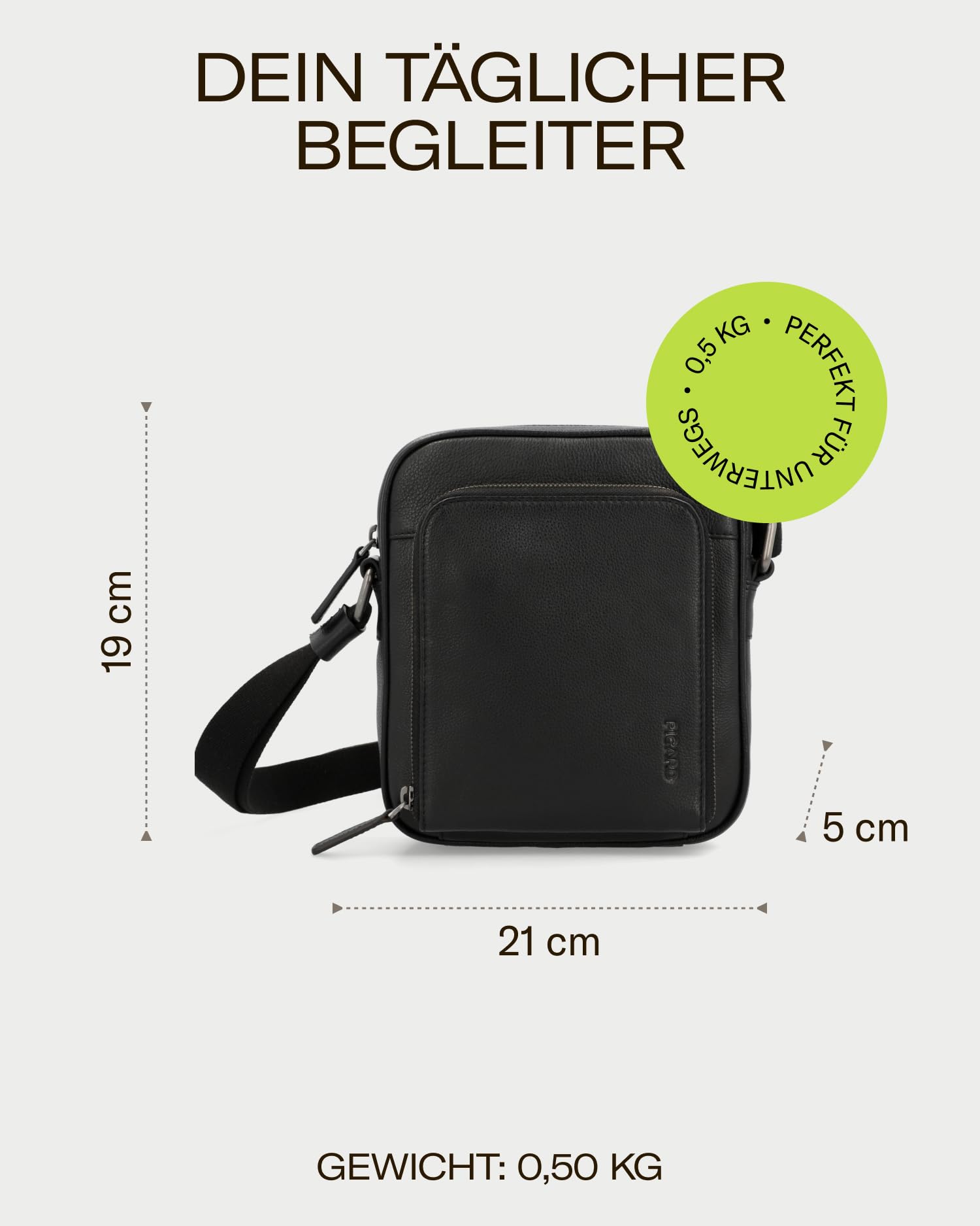 Picard Umhängetasche Herren Paolo | Herren Tasche klein aus Echtleder | mit verstellbaren Schultergurt, Reißverschluss, Sicherheitsfach & Handyfach | Hochwertige Brusttasche Herren klein