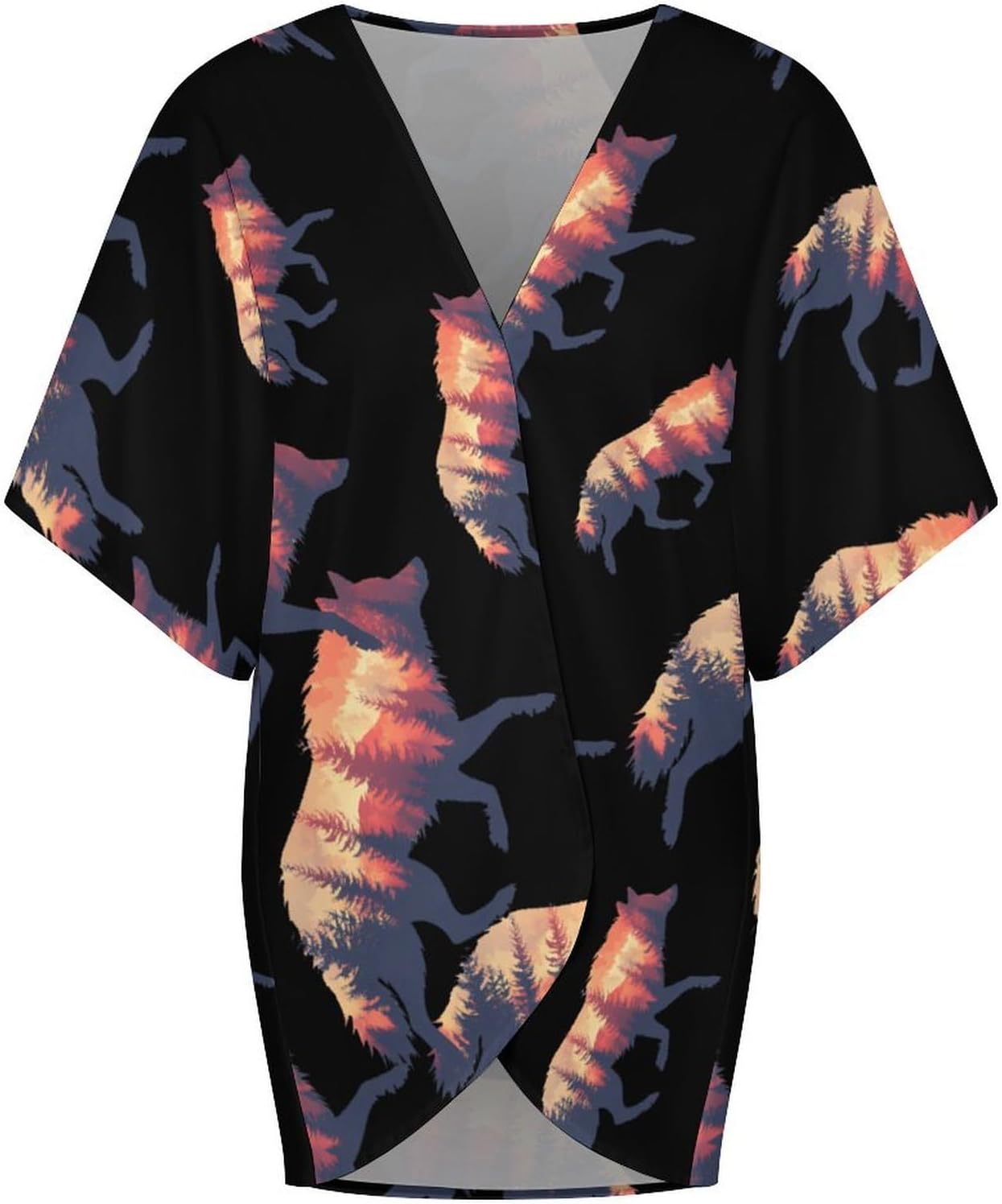 Wolf Nature Forests Women's Open Front Cardigan Short Sleeves Jacket Lightweight Sweaters Tops