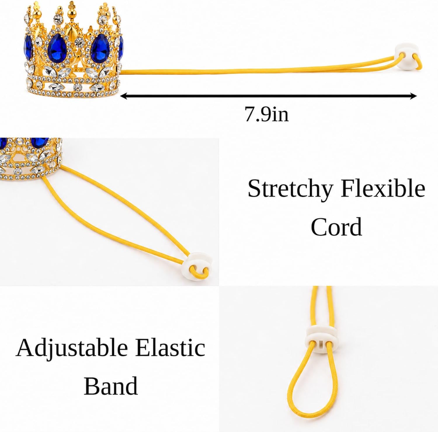 Gold Crown for Small Dog and Cat, Blue Rhinestone with Adjustable Buckle | Gold and Blue Tiara for Dog and Cat, Dog Birthday Party Decorations, Halloween Wedding Photo Prop Costume Accessories