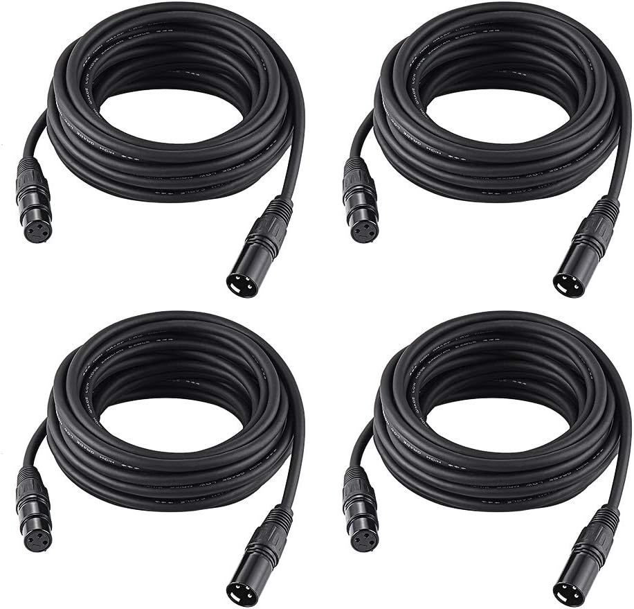 Eyeshot 25ft / 7.62m DMX Cable, 4 Packs 3 Pin DMX Cables DMX Wires, DMX512 XLR Male to Female Stage Light Signal Cable with Metal Connectors, Connection for Stage & DJ Lighting fixtures