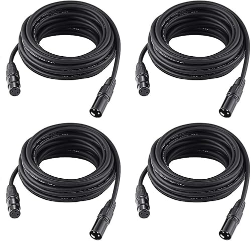 Eyeshot Cable DMX de 25 pies  25.0 ft, 4 paquetes de cables DMX de 3 pines, cables DMX, DMX512 XLR macho a hembra cable de señal de luz de escenario