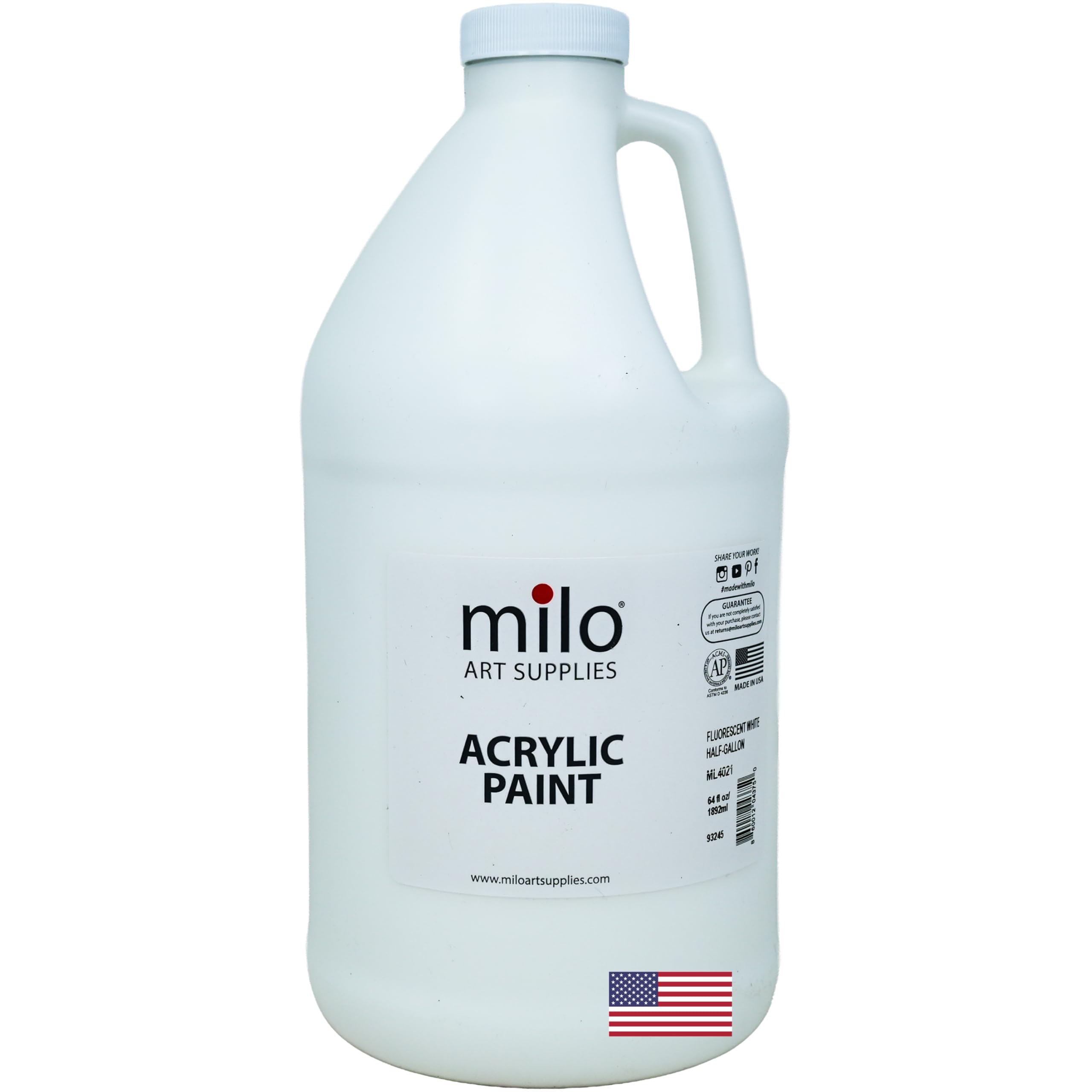 Photo 1 of milo Fluorescent White Neon Acrylic Paint | 64 oz Bottle Half Gallon | Glows UV in Black Light | Non-Toxic Made in USA | Bulk Art Paint for Party, Student, Classroom, Artist | Paint in the Dark