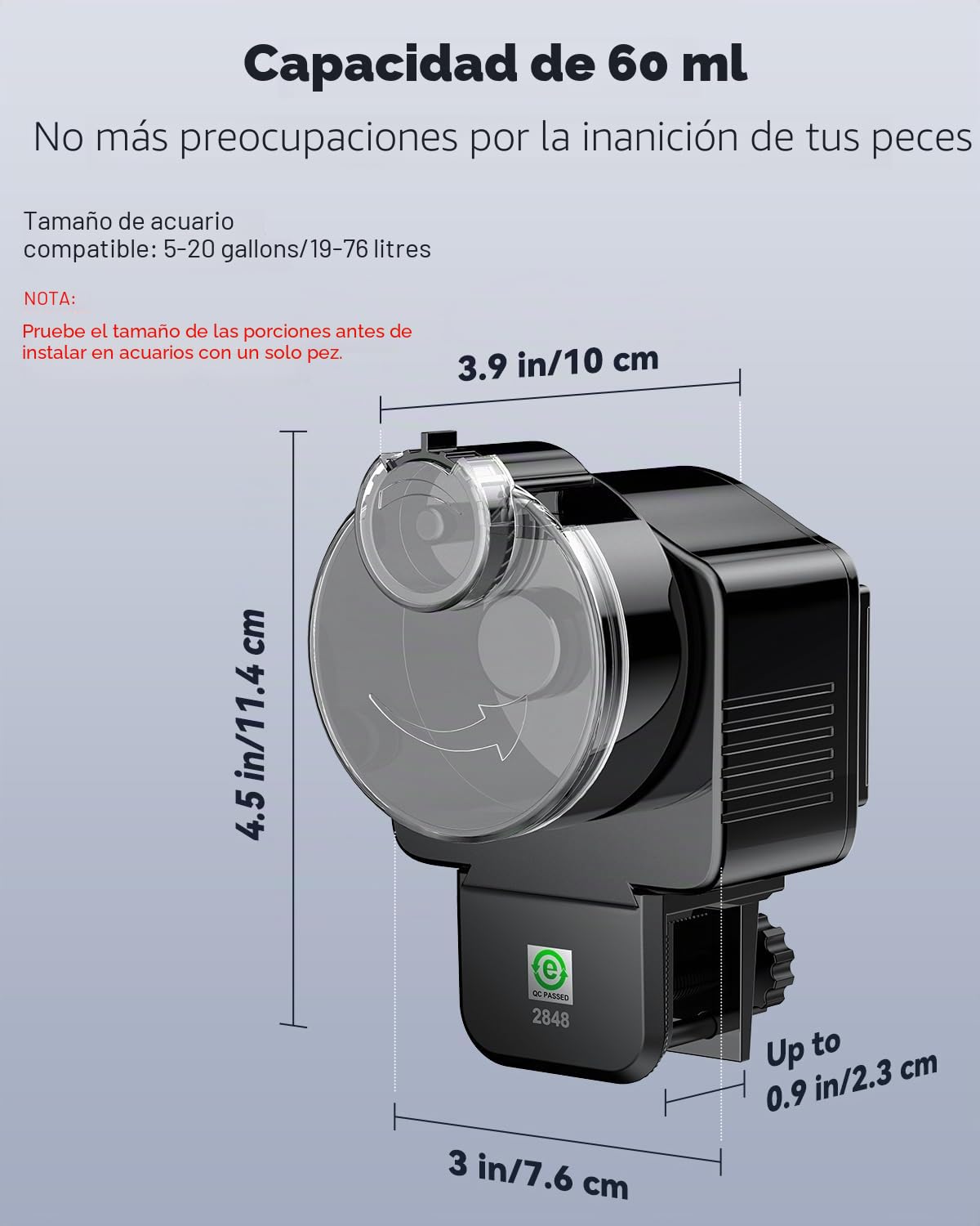 Pawfly Alimentador Automático para Peces de Acuario, 60 ml Dispensador Ajustable de Alimento para Pecera, Temporizador para Vacaciones, para Gránulos Tiras Funciona con Pilas