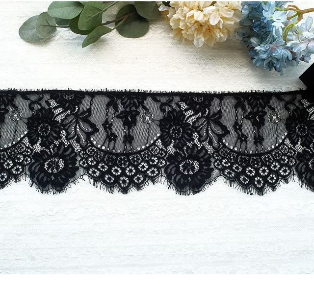 dekoracja koronkowa, 16 cm szerokości koronkowa taśma do rzęs w kwiaty, czarno-biała, długość 3 metrów, akcesoria szycia(Black)