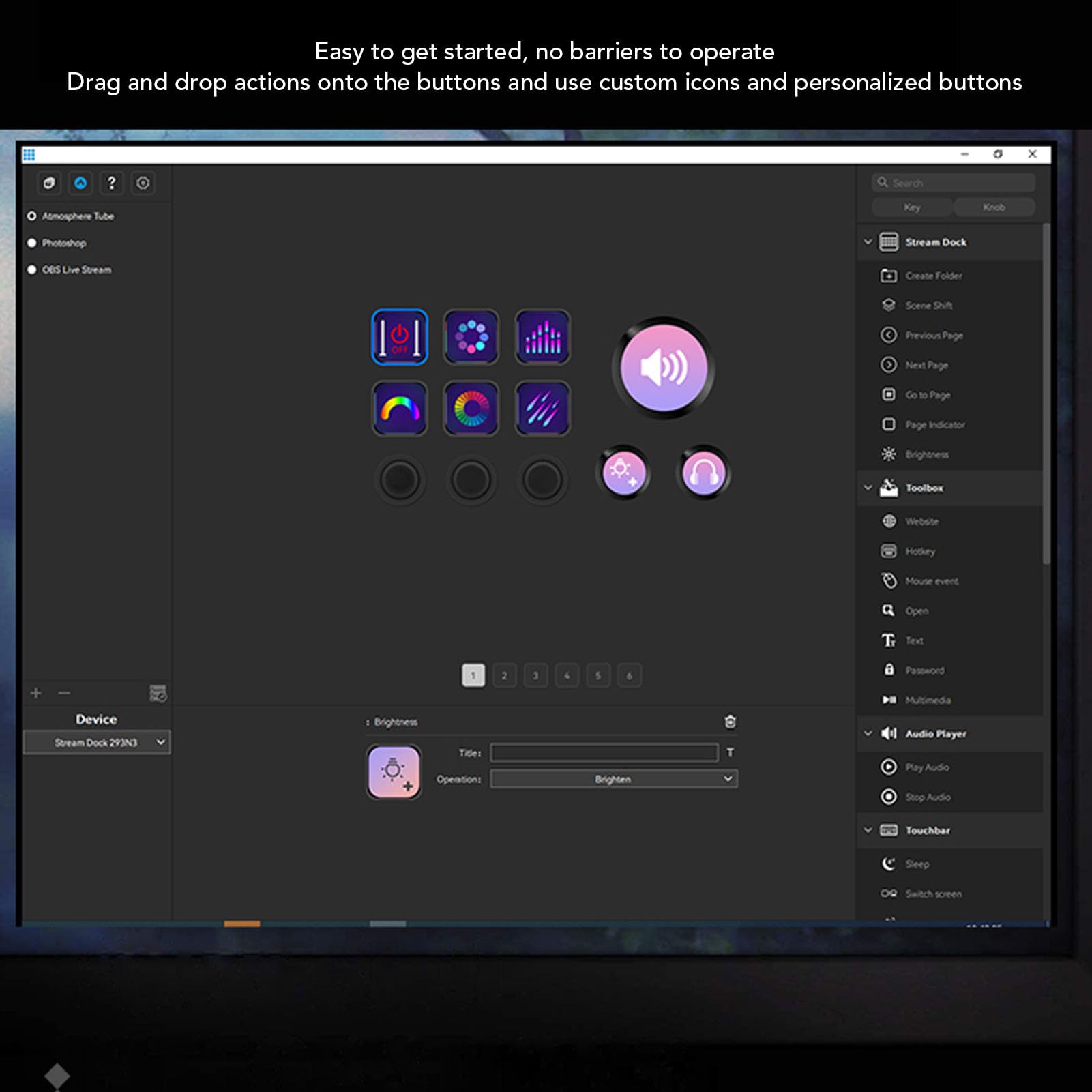 Studiodeck mit Knöpfen, Stream-Controller-Triggeraktionen in Apps-Software für OBS für Twitch für YouTube, Benutzerdefinierte Konsole für Foto- und Videobearbeitung,