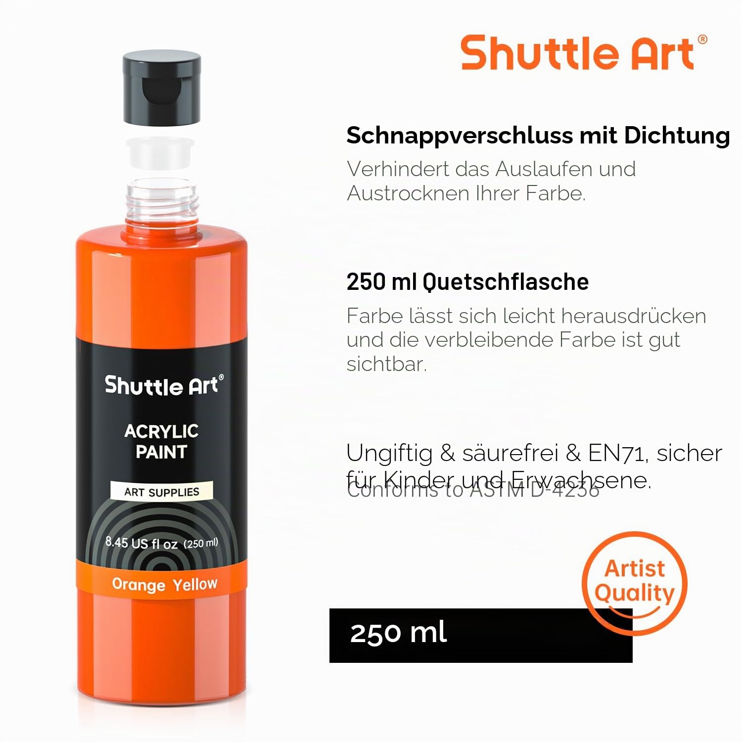 Shuttle Art Acrylfarben Set, 18 Acrylfarben in Flaschen (je 250ml, 8,45oz), hochpigmentierte Acrylfarbe, Premiume Acrylfarbe für Künstler, Anfänger und Erwachsene auf Steine, Leinwand, Holz geeignet