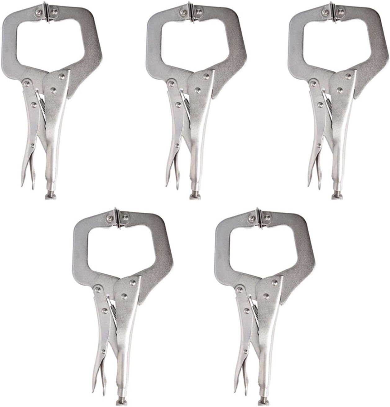5-Pack 11 Inch C-Clamp Locking Pliers Adjustable Welding Clamps with Swivel Pads for Shop Home Farm and Automotive