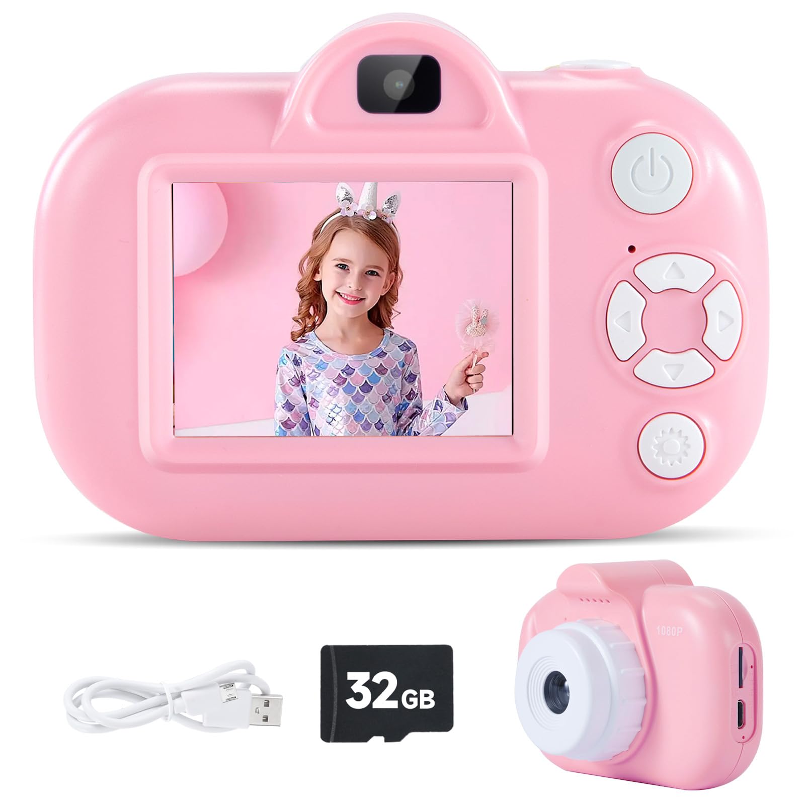 Kids Camera for Girls Toys Age 4-5, Camera for Kids Outdoor Toys, 1080p HD Video Selfie Kids Digital Camera with 32G SD Card
