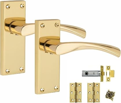 Golden Grace Victorian Scroll Astrid Door Handles Latch, Polished Brass