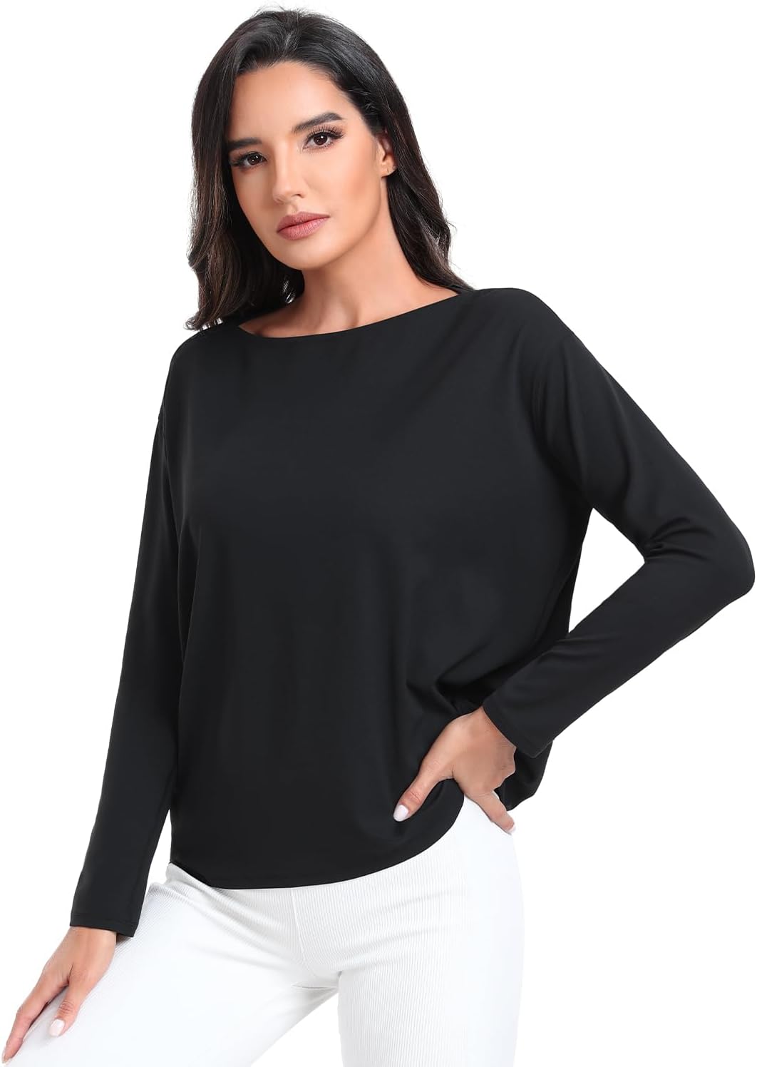 HeyNuts Long Sleeve Workout Shirts for Women Boat Neck Yoga Tops Loose Fit Soft Casual Shirts - Image 4
