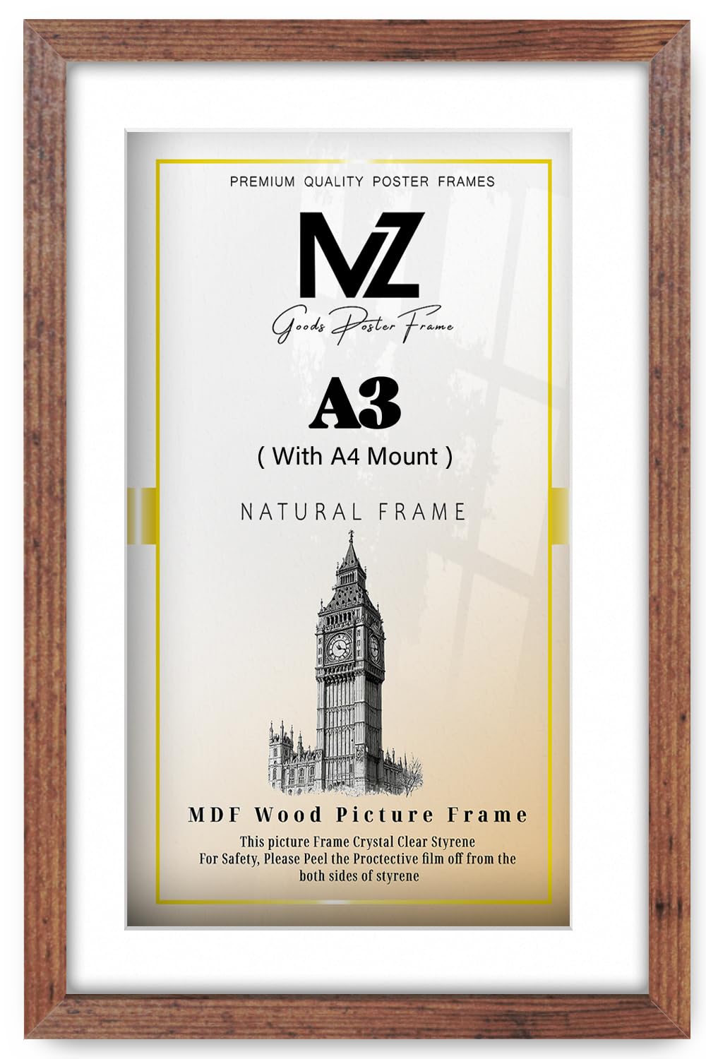 MZ GOODS | MDF Premium Decorative Frame A3 (29.70 x 41.90 cm) With A4-(11 x 8 Inch) White Mount Hanging Display | 11 x 16 Inch Poster, Photo, Diploma, Certificate Frame [ Rustic ]