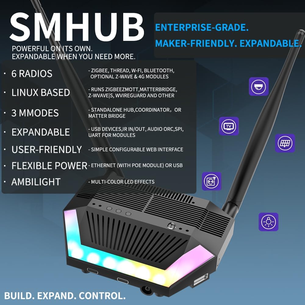 SMLIGHT SMHUB Essential – Professional Smart Home Control Hub with Zigbee, Thread, Wi-Fi & Bluetooth – Run Zigbee2MQTT, Matterbridge, MQTT Locally for Google Home & Apple Home