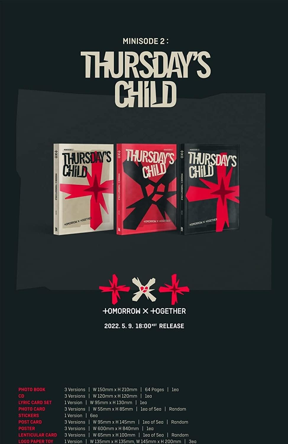 DREAMUS TXT - MINISODE 2 : Thursday's Child [Hate ver.] (4th Mini Album) Album+CultureKorean Gift(Decorative Stickers,Photocards,Top Loader Stcikers)