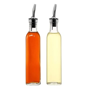 LDG WARE Glass Oil and Vinegar Bottle Dispenser Oil for Kitchen Drip Less Cruet Jar Dust Free Cap Each 500 ml (Steel-lid-Oil-Bottle-2)