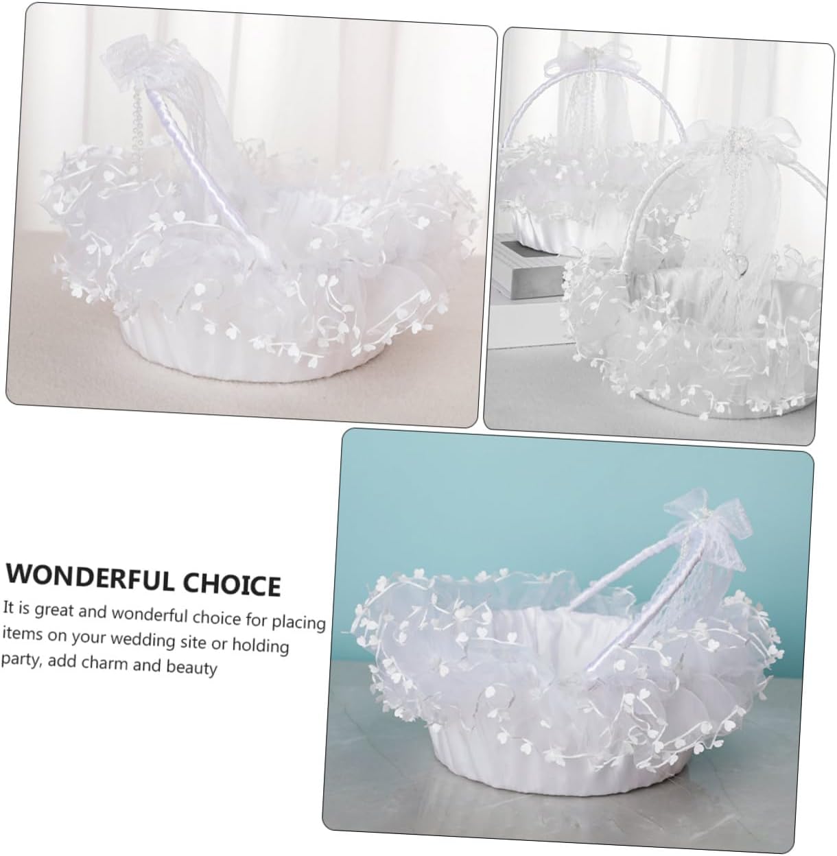 BESPORTBLE Wedding Lace Flower Basket Handheld Elegant Portable Foldable Lace Design White Basket for Flower Girl Wedding Ceremony Party Supplies