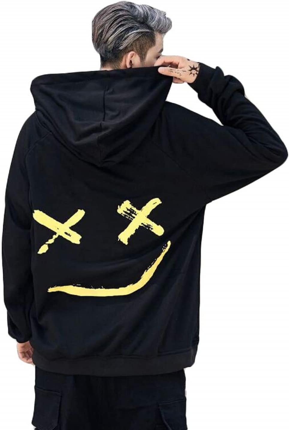 Men´s Hip Hop Hoodies Oversized Contrast Color Smile Face Fashion Tops Jacket Long Sleeve Patchwork Sports Hoodie Streetwear