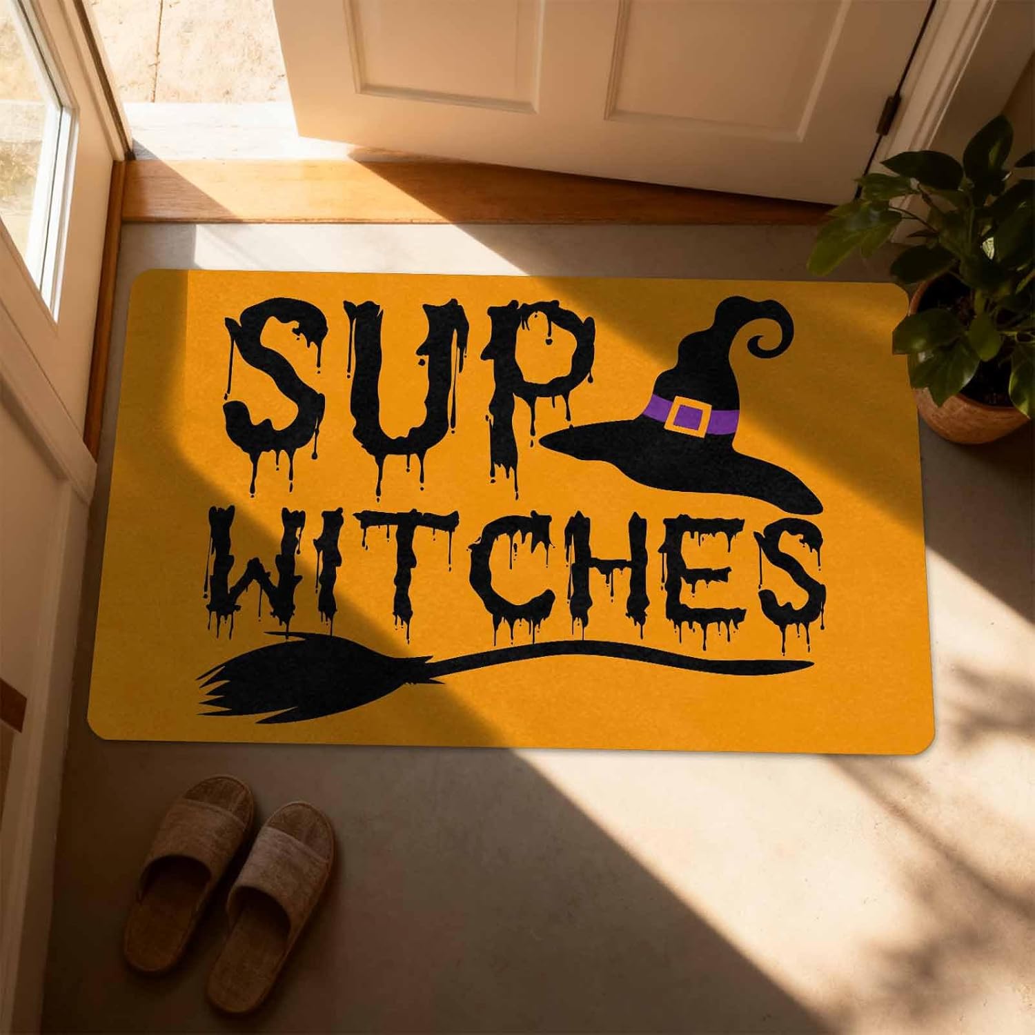Whimsical Sup Witches -Halloween Welcome Door Mat Outdoor - 30 * 18 Inches - Doormat for Front Door - Witch Hat Floor Mat for Entryway,Bathroom,Porch,Indoor - Halloween Home Decor - Print Rubber Rug