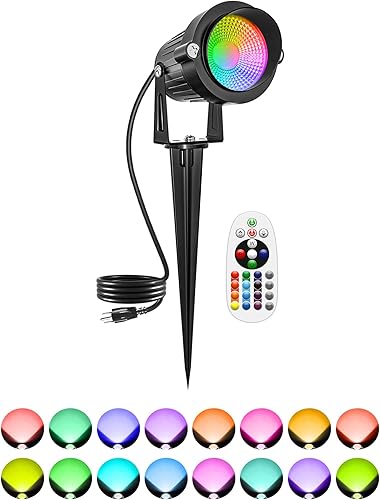 Focos RGBW para exteriores de Halloween para patio, luces de paisaje que cambian de color de 10 W con control remoto LED de 120 V, iluminación de
