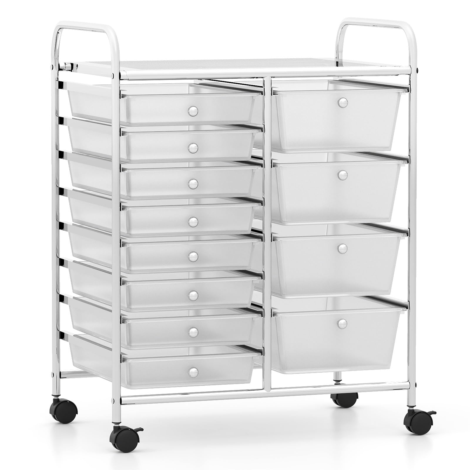 LDAILY 12 Drawer Rolling Storage Cart, Rolling Cart with Drawers for Classroom, Art Supply Craft Organizer on Wheel with Metal Frame &amp; Handles for Home Office School (Clear, 12 Drawer Left-Right)