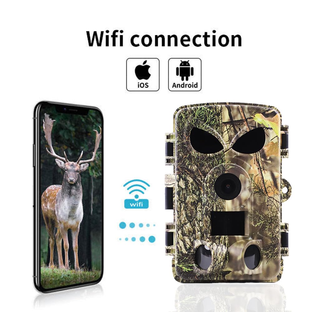 Wildkamera mit Handyübertragung APP, 5K 64MP HD WLAN Bluetooth mit 32GB Speicherkarte, Wildkamera mit Bewegungsmelder Nachtsicht, 0.1s Auslöser, IP67 Wasserdicht, 130° Weitwinkel