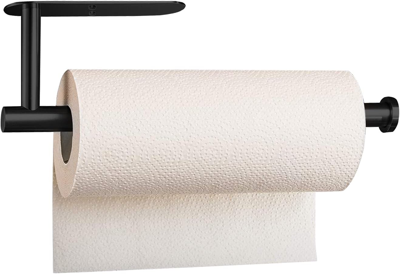 Paper Towel Holder Under Cabinet-Matt Black Self Adhesive Paper Towel Holder for Bathroom Countertop Organizer Horizontal or Vertical Wall Mounted Paper Towel Holder for Kitchen Accessories