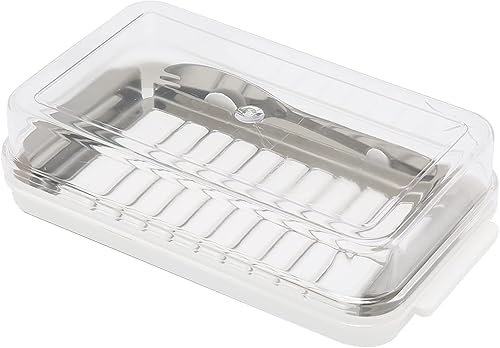 Recipiente para cortar mantequilla, platillo de metal de acero inoxidable con tapa de plástico transparente irrompible cubierta con cuchillo para #1