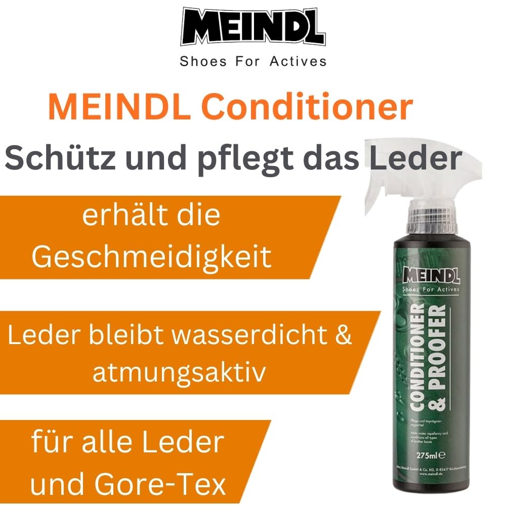 Meindl Lederpflege MegaPack – Sportwax, Conditioner & Wetproof – Imprägnierset für Wanderschuhe & Lederschuhe – Inkl. Pflegebürste – Atmungsaktiv & wasserabweisend