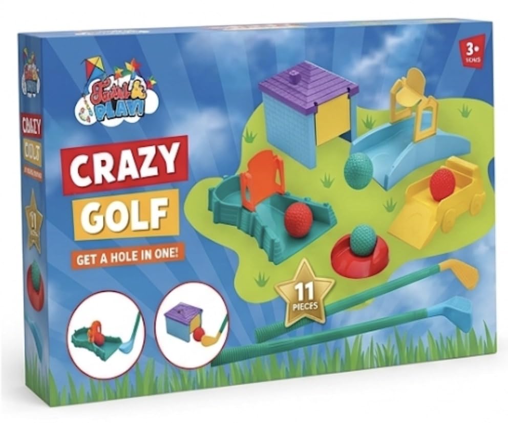 New||Summer Smart & Play Crazy Golf Set for Kids, 11 Pieces, 2 Clubs, 4 Balls, 5 Obstacles, Ages 3+||indoor/outdoor