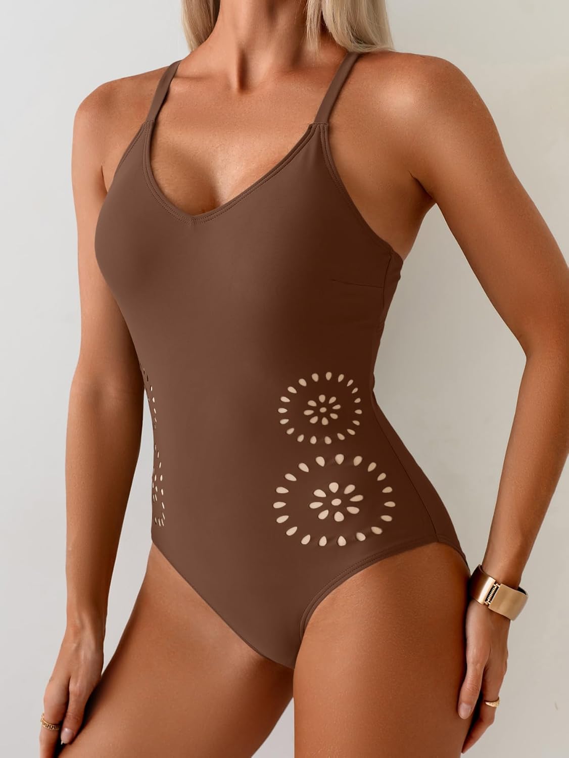 Women's One Piece Swimsuit Tummy Control V Neck Bathing Suit Slimming Cutout Tie Knot Swimwear - Image 4