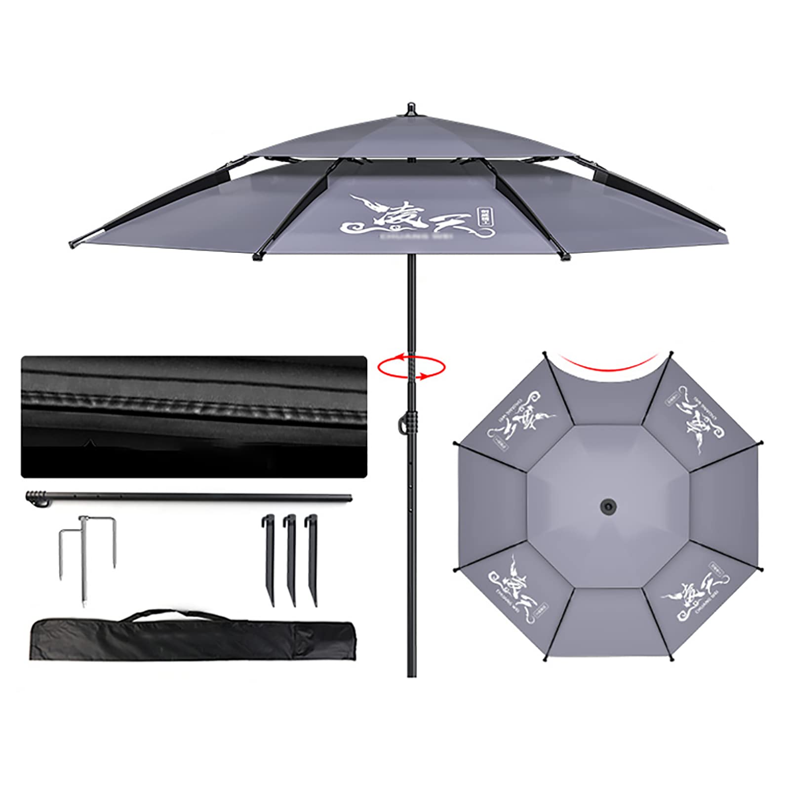 Ombrellone da Pesca Rotondo, Grande Ombrello da Spiaggia All'aperto, Ombrellone Pieghevole, Regolabile A 360°, Antipioggia, Protezione Solare, UV 40+, Ombrellone per Balcone, Giardino, Patio