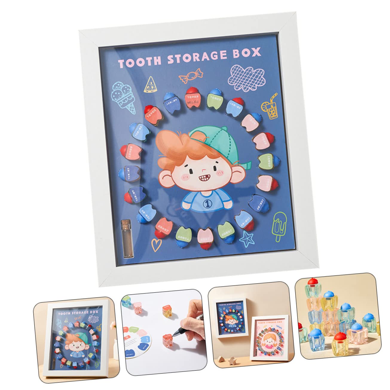 KOMBIUDA Caja de Cristal para Guardar de Bebé Contenedor para de Marco de Fotos para Recuerdo del Hada de Los Caja para El Primer Diente de Los Navidad Cumpleaños Y Año Nuevo
