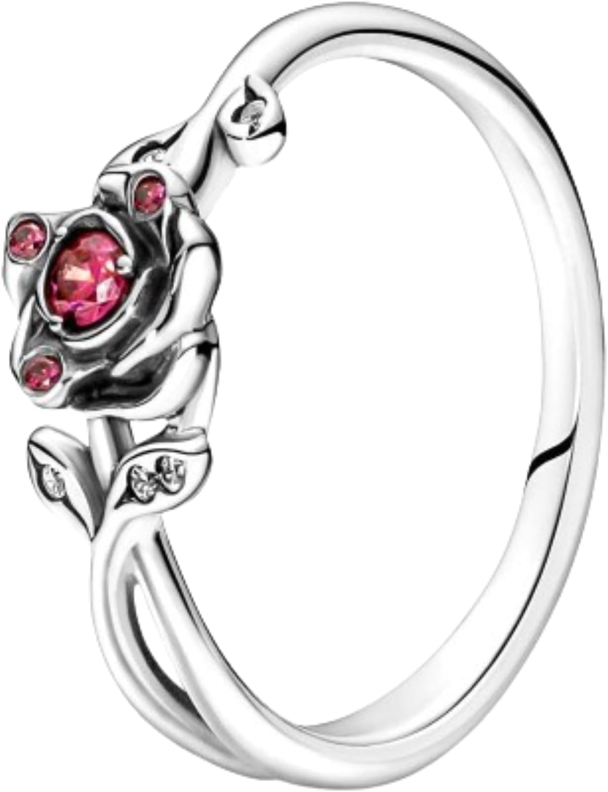 Pandora Disney Beauty and the Beast rose sterling silver ring with red and clear cubic zirconia