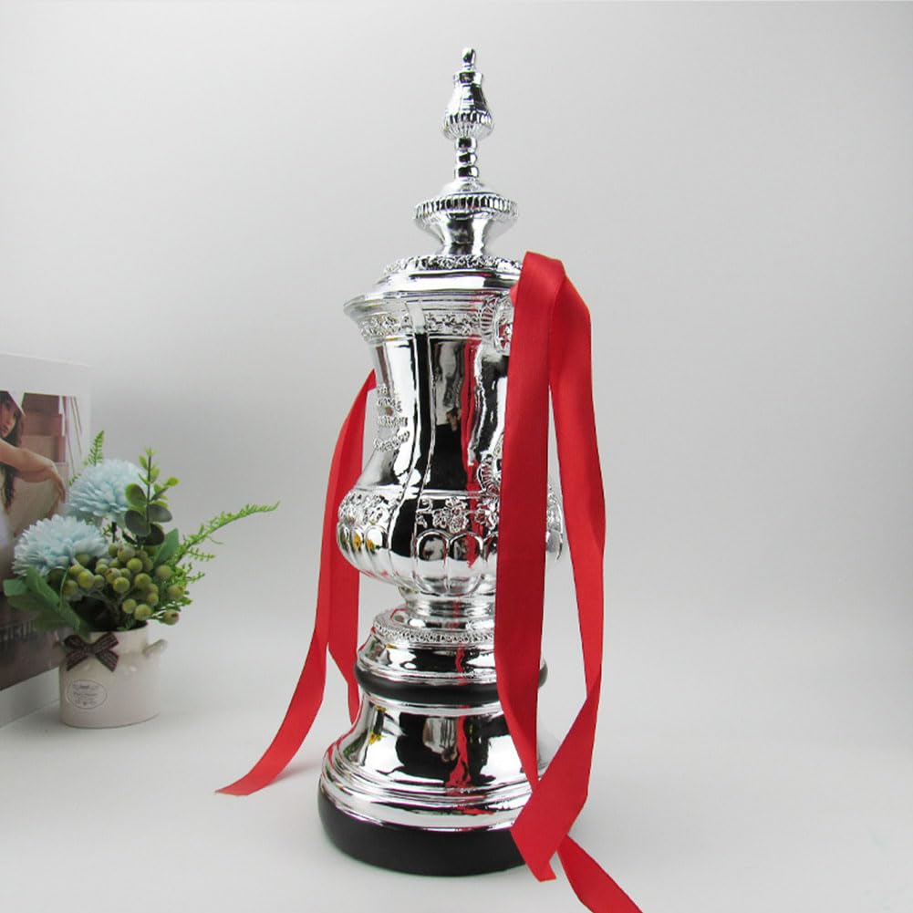 Trofeo Campeón FA Cup Inglaterra en Resina Plateada, Réplica de los Trofeos del Campeonato de la Liga de Fútbol Inglesa Fans Artículo Coleccionable Navidad Regalo Decoración,44cm/17.3in