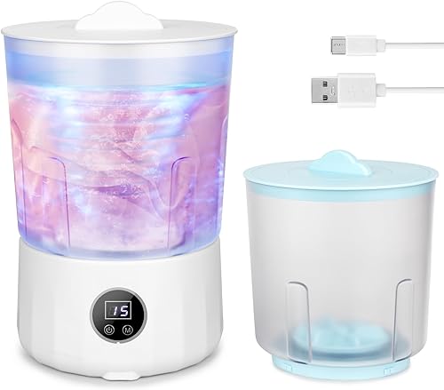 Lavadora de ropa interior, mini lavadora recargable de doble cubeta con tinas aisladas de 1.5 L, tecnología biónica de lavado a mano para viajes,