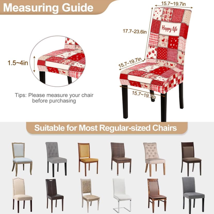 Image of Red Patchwork Dining Chair Covers Set of 4, Farmhouse Slipcovers