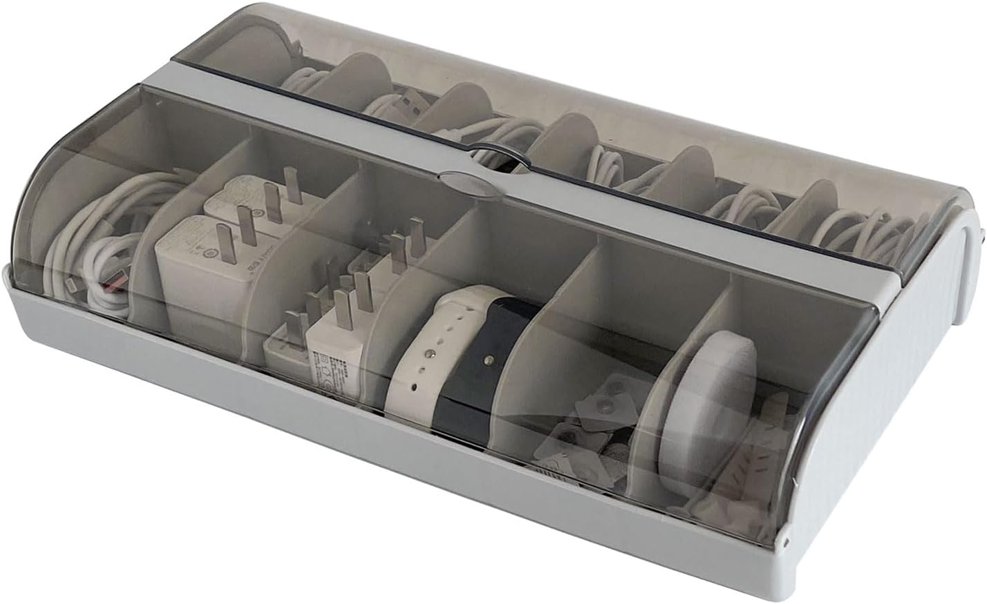 Yesesion Extra Large Desk Drawer Organizer with Lid, Plastic Home Office Supplies Storage Box for Cable, Cord, Wire Ties, Batteries, Phone Charger, Art Crafts, Workshop Tools, Nails, Clips (Gray)