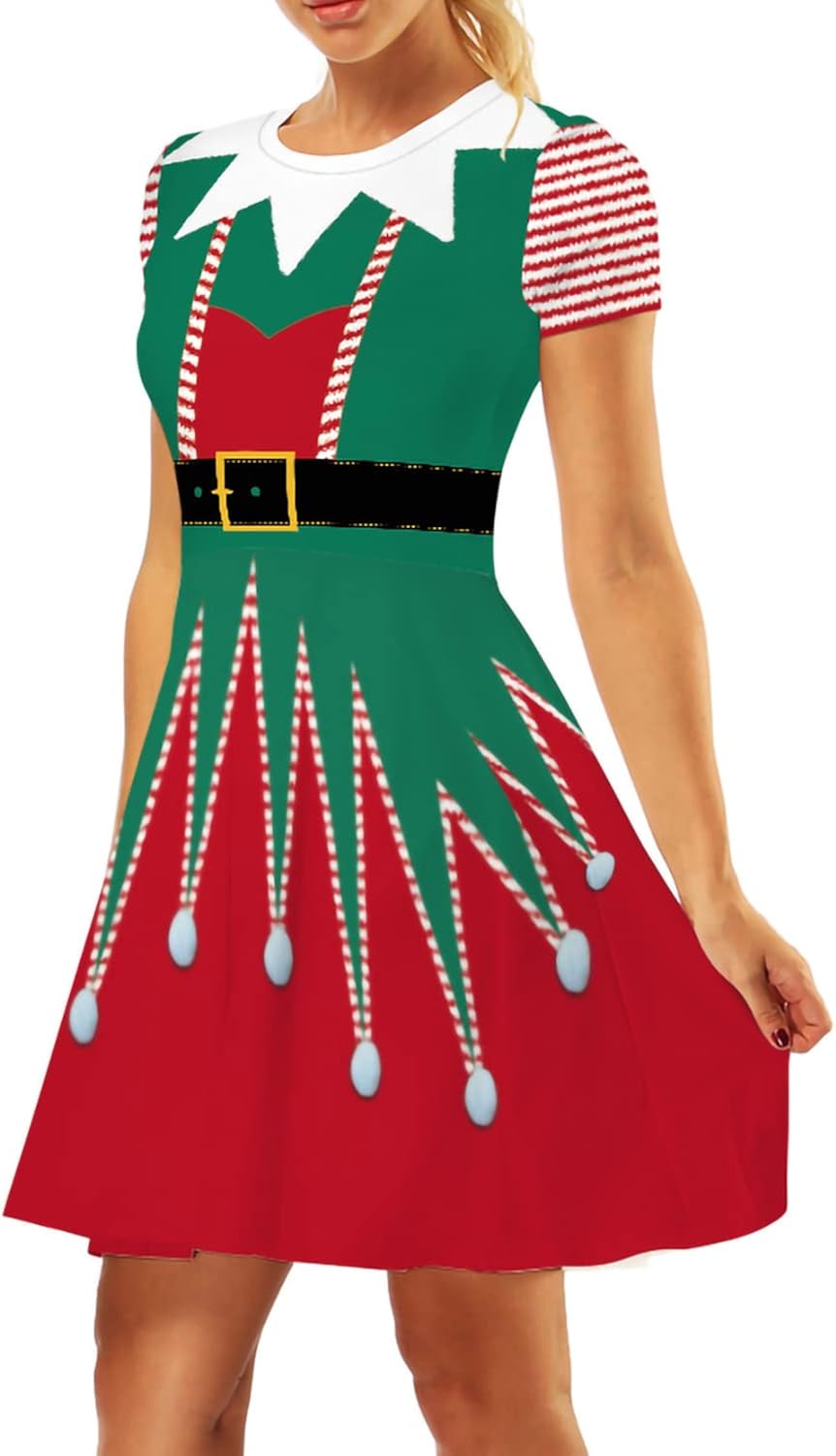 ALBIZIA Christmas Dress for Women Casual V-Neck Mini Cocktail Party Swing Dress : Clothing, Shoes & Jewelry