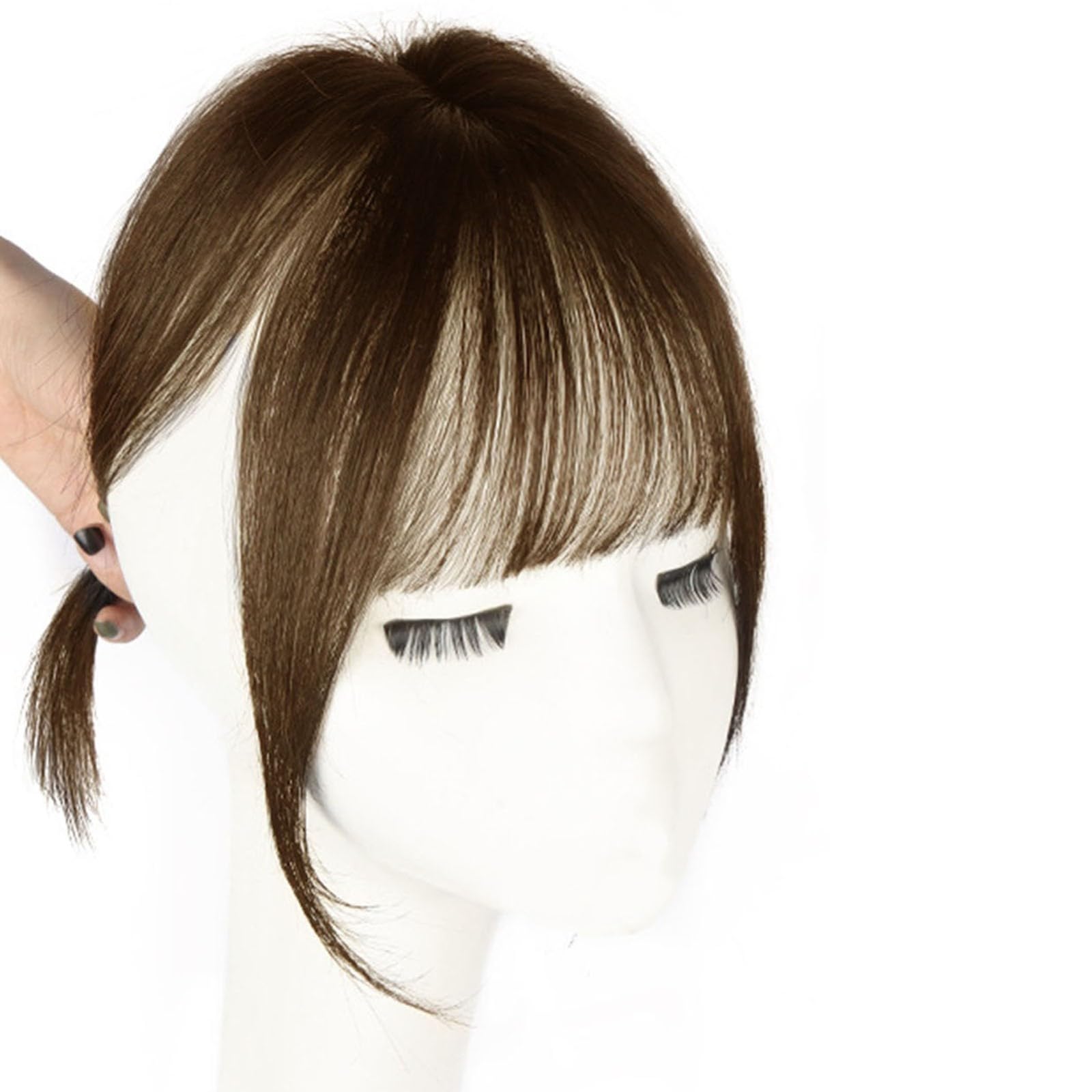 Topper z prawdziwych włosów dla kobiet, 9,8 cala Clip In Hair Topper z grzywką do codziennego użytku (brązowe, bangs)