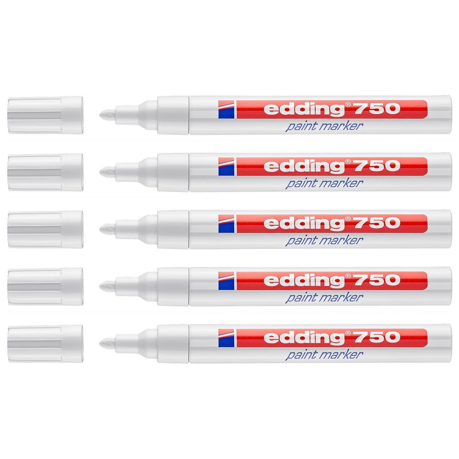 Edding - Rotuladores (5 unidades, 750, punta redonda, 2-4 mm), color blanco