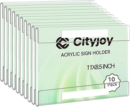 Acrylic Sign Holder 11x8.5 inch, Acrylic Wall Frame Door Sign Holder with 3M Tape Adhesive, Clear Sign Holder Horizontal Memo Document Menu Holder for Office, Home, Store, Restaurant 10 Pack