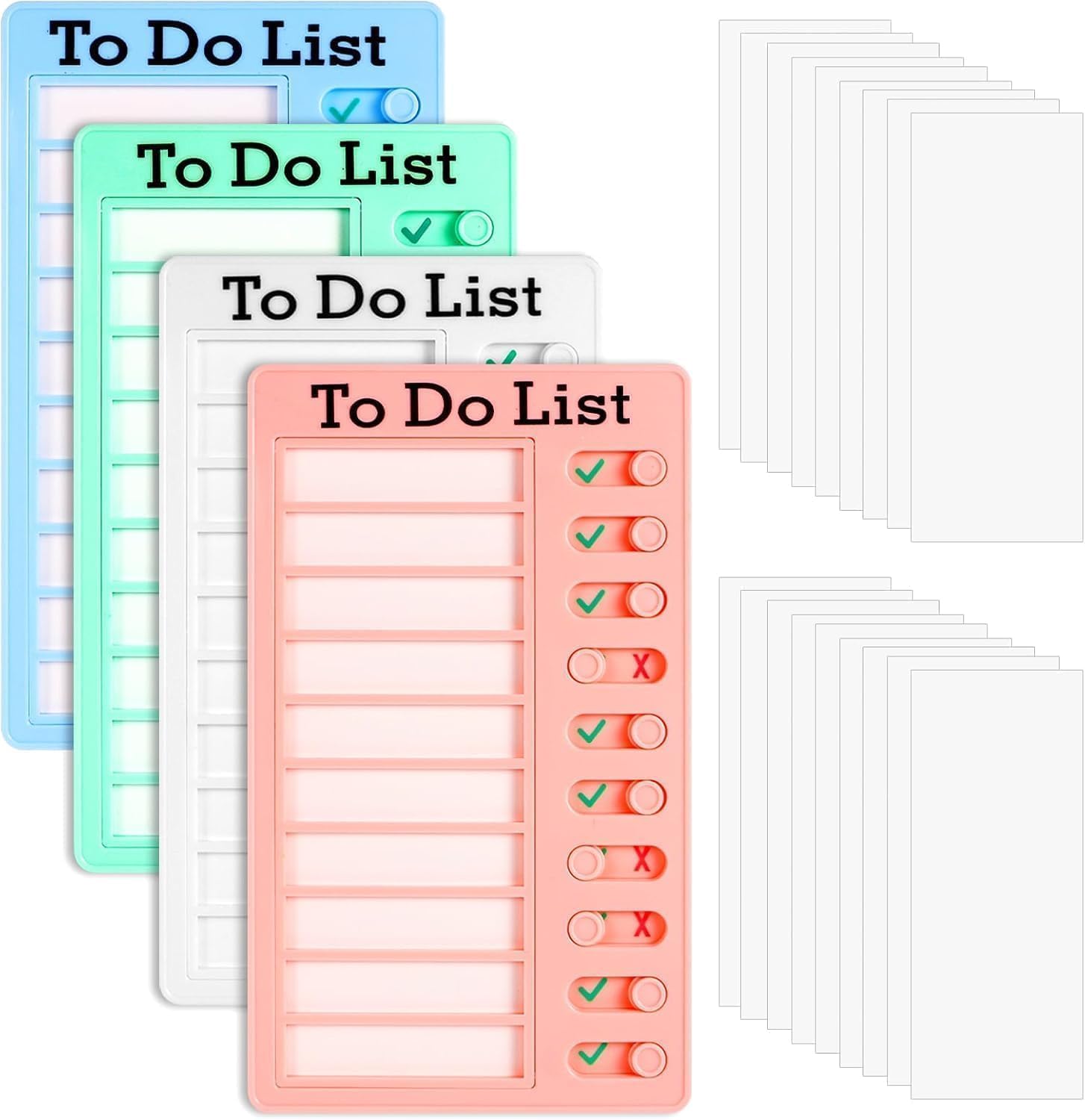 4 Pcs Chores Chart for Kids, to Do List, Checklist Board with 20 Blank Paper, Detachable Reusable Chore Chart for Home Office Travel (4 Color)
