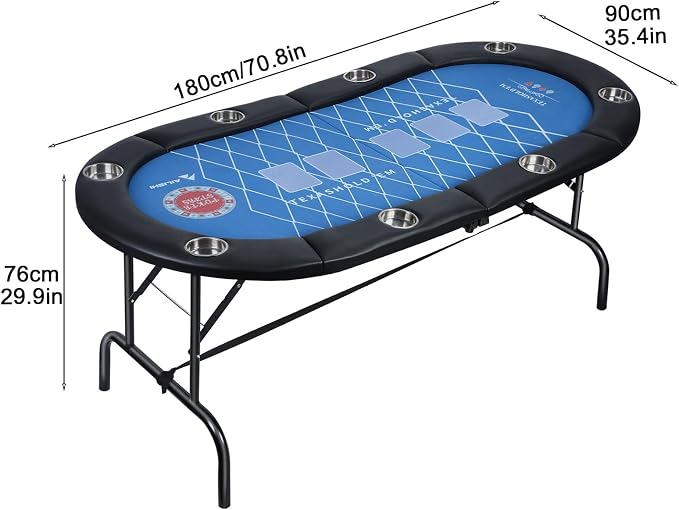 Mesa de poker plegable azul 71 pulgadas para 8 jugadores miniatura 5