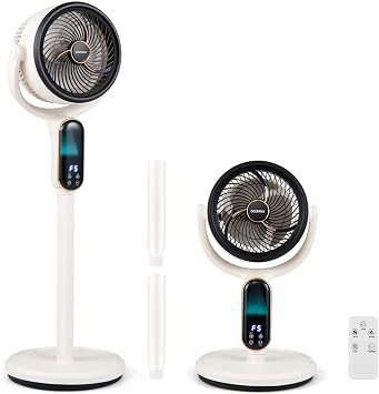 COSTWAY Oscillating Pedestal Fan, Quiet Standing Fan with 8 Speeds, Remote, 12H Timer, 21"-38" Adjustable Height and LED Display, Air Circulator with Auto Oscillation, Floor Fan for Bedroom, White