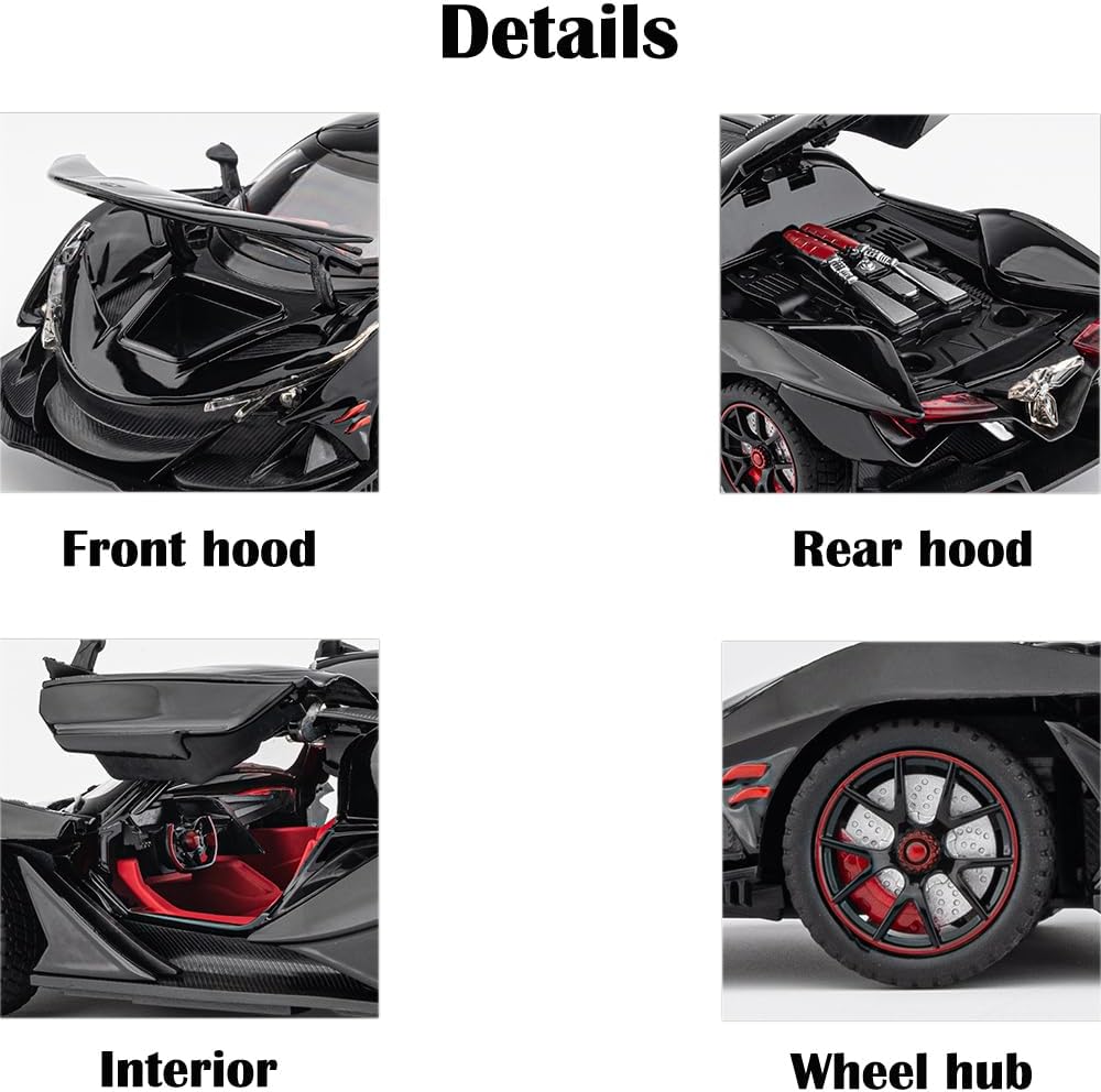 Toy Car Model IE 1/24 Black Alloy Collectible Diecast Vehicles with Lights and Sounds