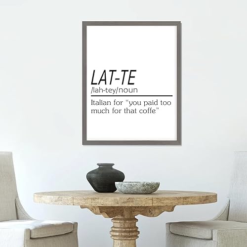 Letrero de madera con la divertida definición de sustantivo lat-Te estilo campestre de 20 x 16 pulgadas, marco gris, placa de madera para casa de