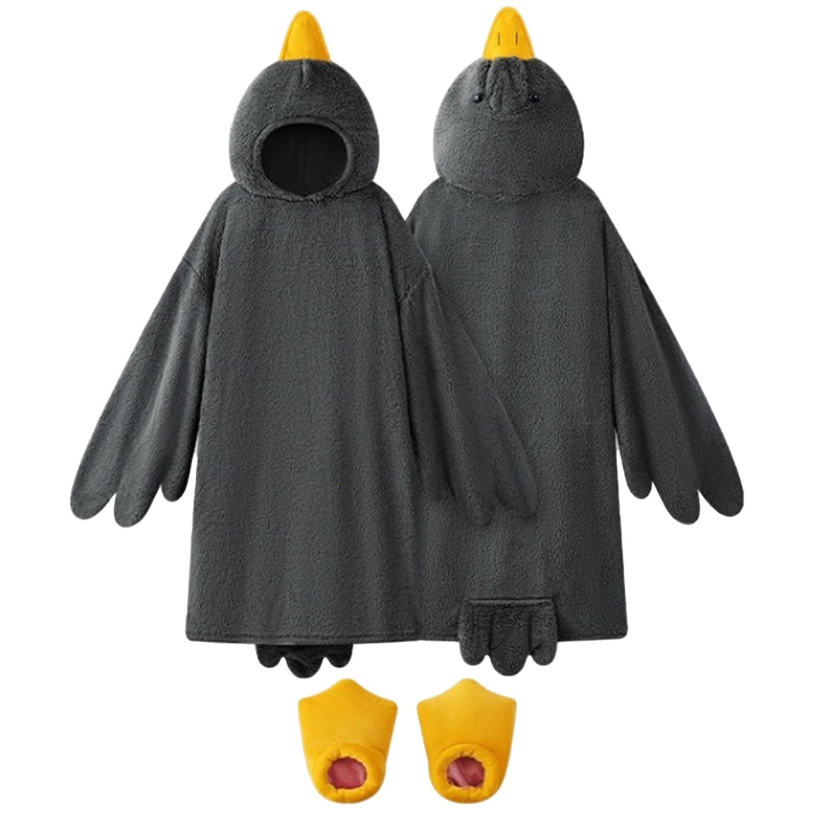 Sudadera con capucha en forma de ganso negro y pijama manta portátil L