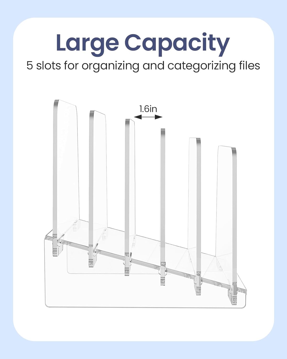 5-Tier Acrylic File Organizer for Desk, 30° Inclined Desk File Organizer, Acrylic Folder Holder Stand for Letter Size Documents, Brochures & Magazines, Easy Assembly Filing Sorter