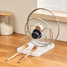 Pot lid Holder And Spoon Rest, 2 Layers Lid And Spoon Rest Pot Lid Organizer With Drip Tray, Multifunction Kitchen Gadget Rack For Cooking White