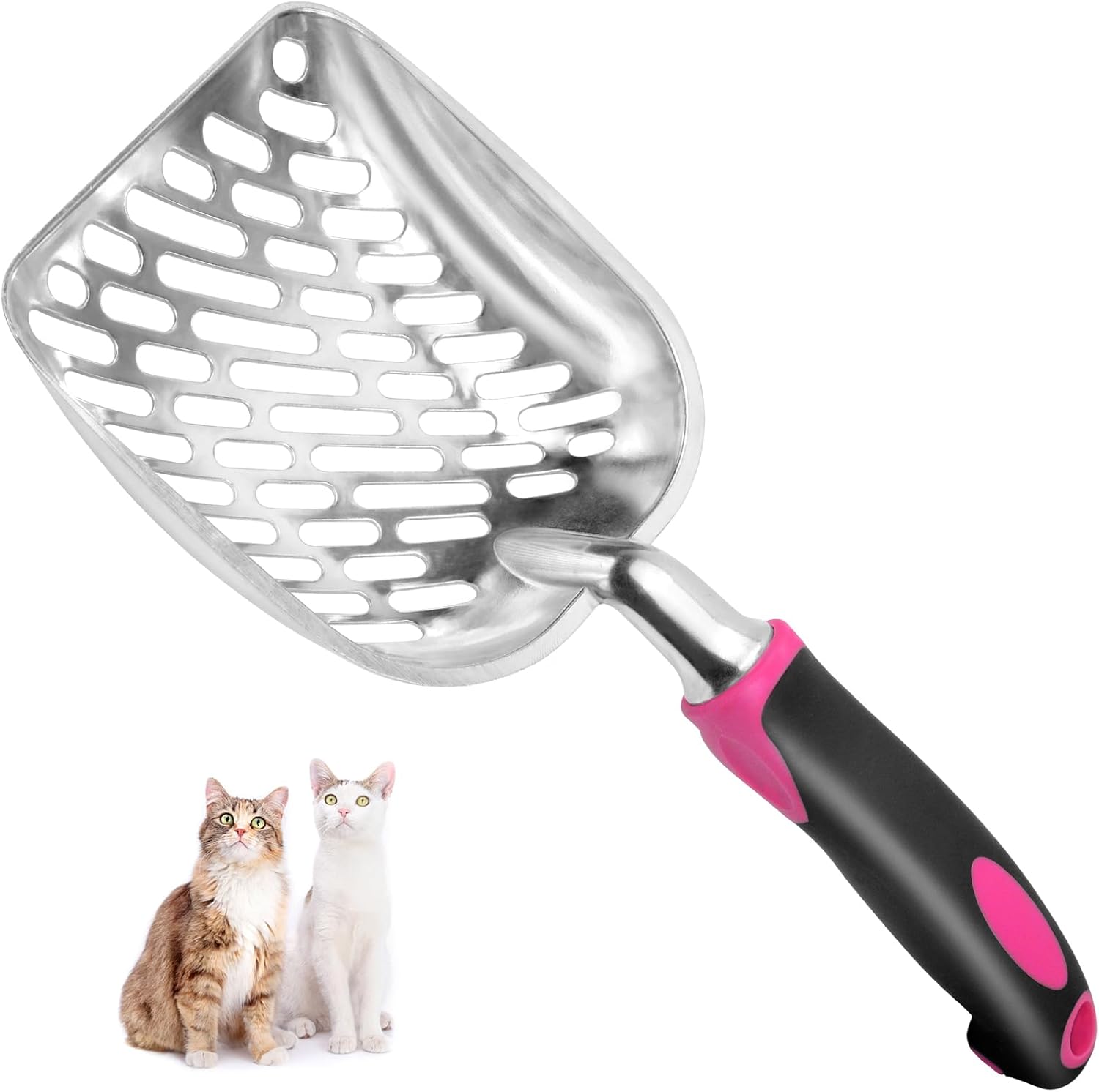 Katzenstreu-Schaufel – Metallene Katzenstreu-Schaufel – Lange Griff-Schaufel, Katzenstreu-Schaufel – KOT-Sieb-Schaufel – Gitter-Schaufel, geeignet für Katzenstreuwanne (Fuchsia)