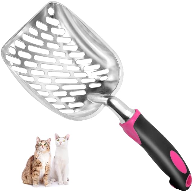 Apidgrowth - Pala metálica para arena de gatos - Pala larga con mango, pala con filtro para excrementos